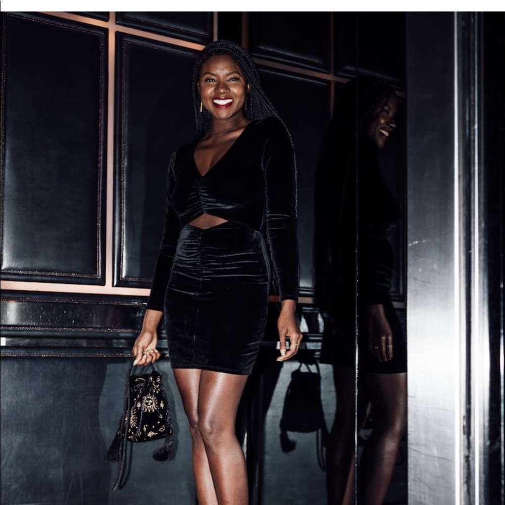 Ruched velvet mini dress